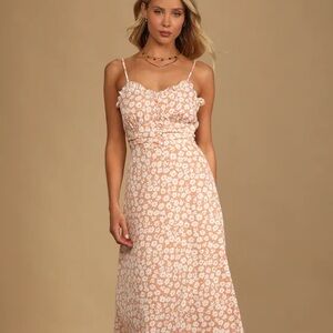 Lulu’s Timeless Touch Peach Floral Print A-Line Midi Dress